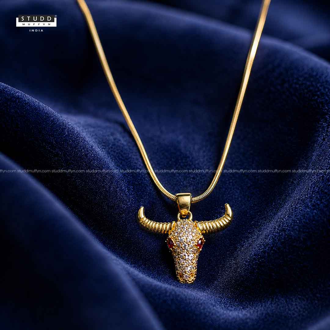 Guardian Bull Pendant - 24k Gold Tone Plated [ Gold Chain ]