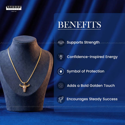 Guardian Bull Pendant - 24k Gold Tone Plated [ Gold Chain ]