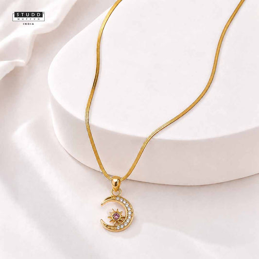 Half Moon Pendant - 24k Gold Tone Plated [ With Chain ]