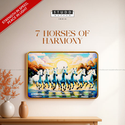 7 Horses of Harmony With Gold Frame