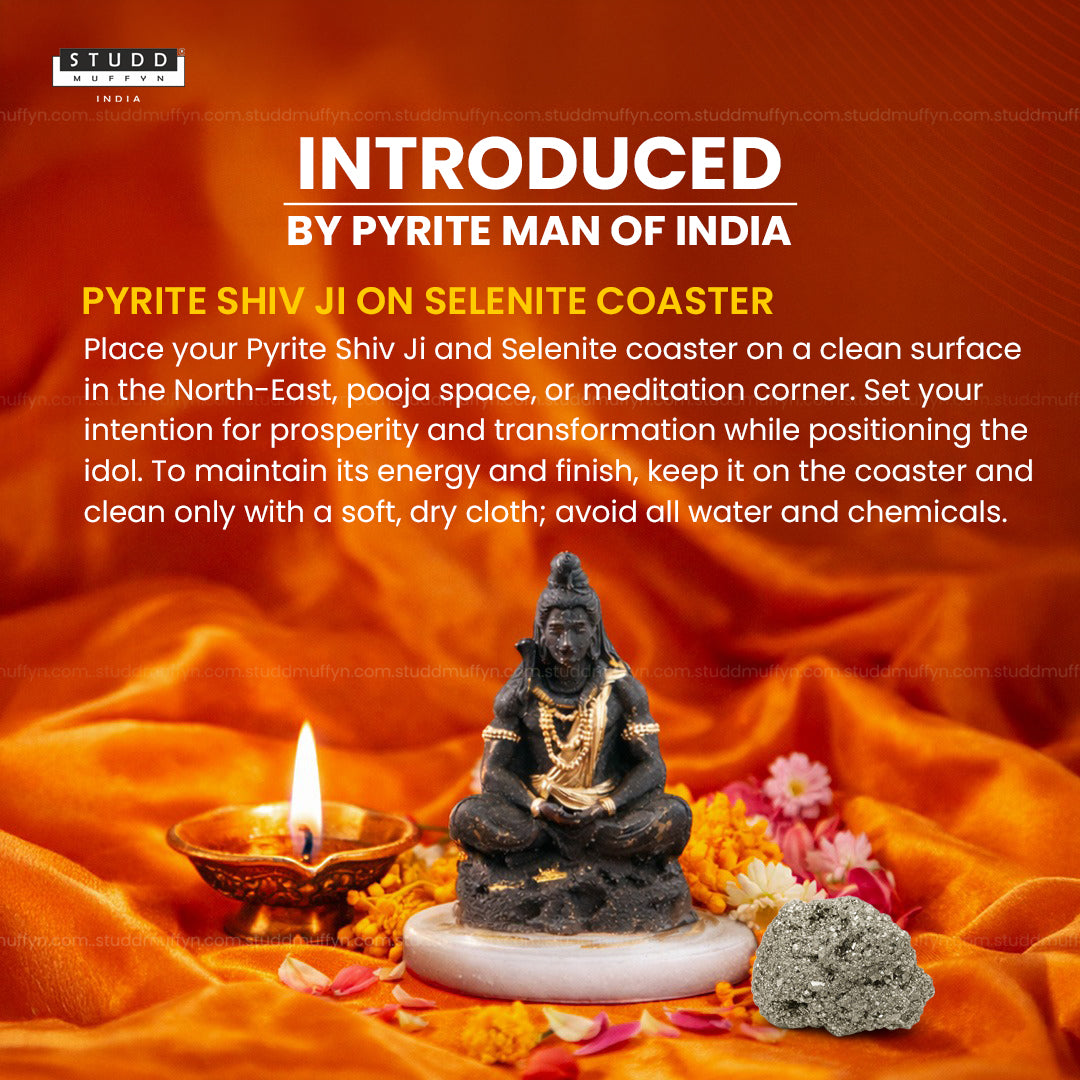 Pyrite Shiv Ji on Selenite Coaster I Miniature Series
