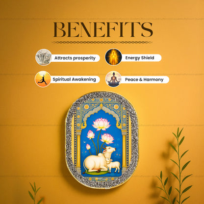 Kamdhenu with Lotus Pyrite Plate [ Rounded Rectangle ]