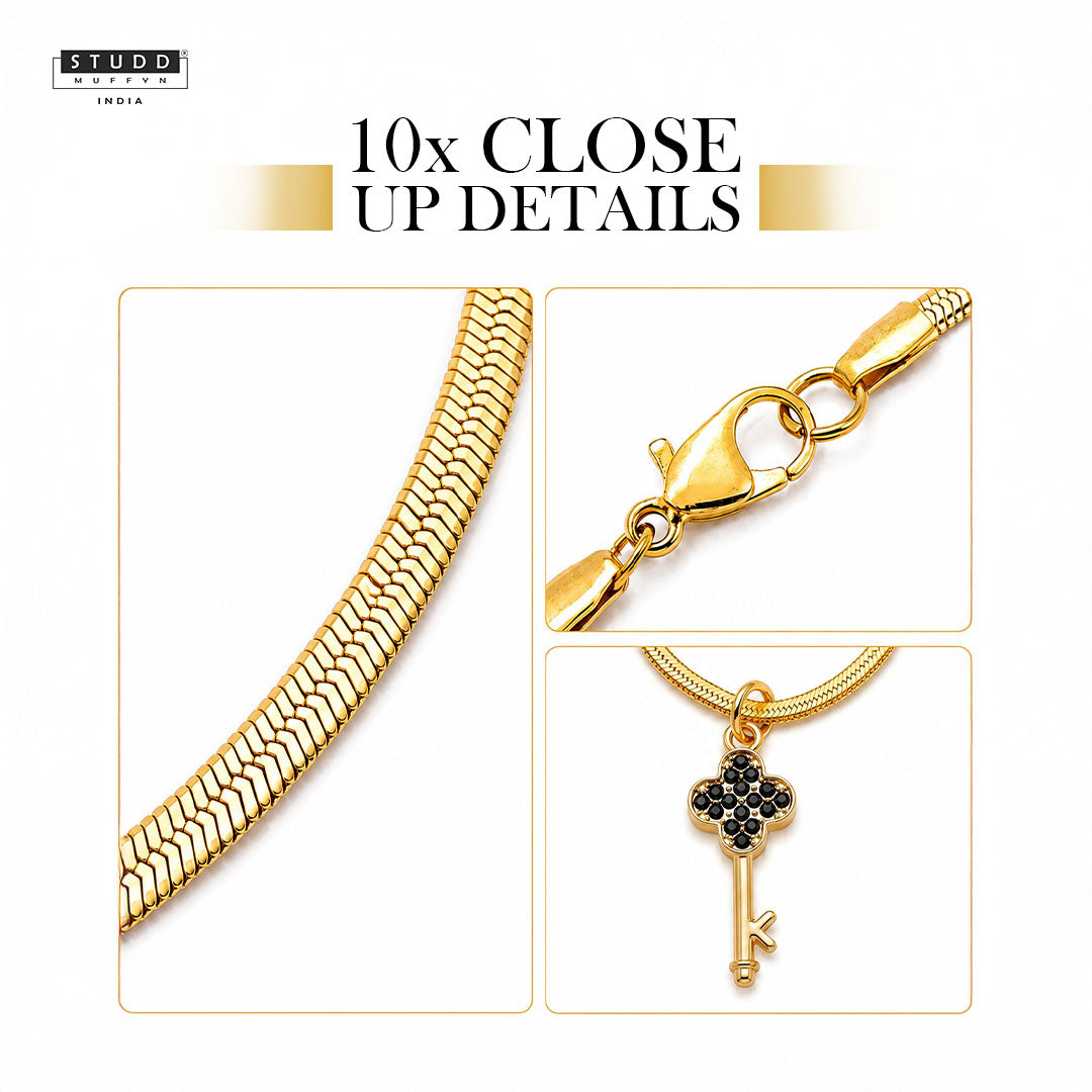 Key Pendant -  24K Gold Plated [ With Velore Snake Chain]
