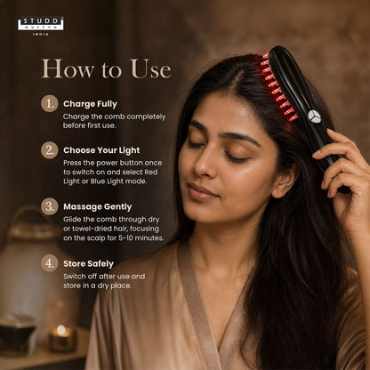 LED Red & Blue Light Therapy Comb for Hair Growth – Scalp Massage Brush