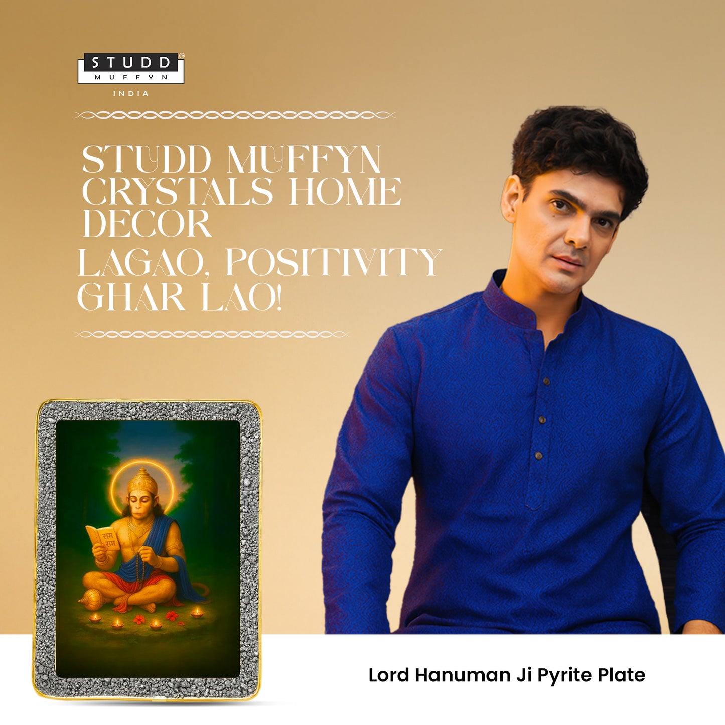 Lord Hanuman Ji Pyrite Plate [Rectangle Plate]