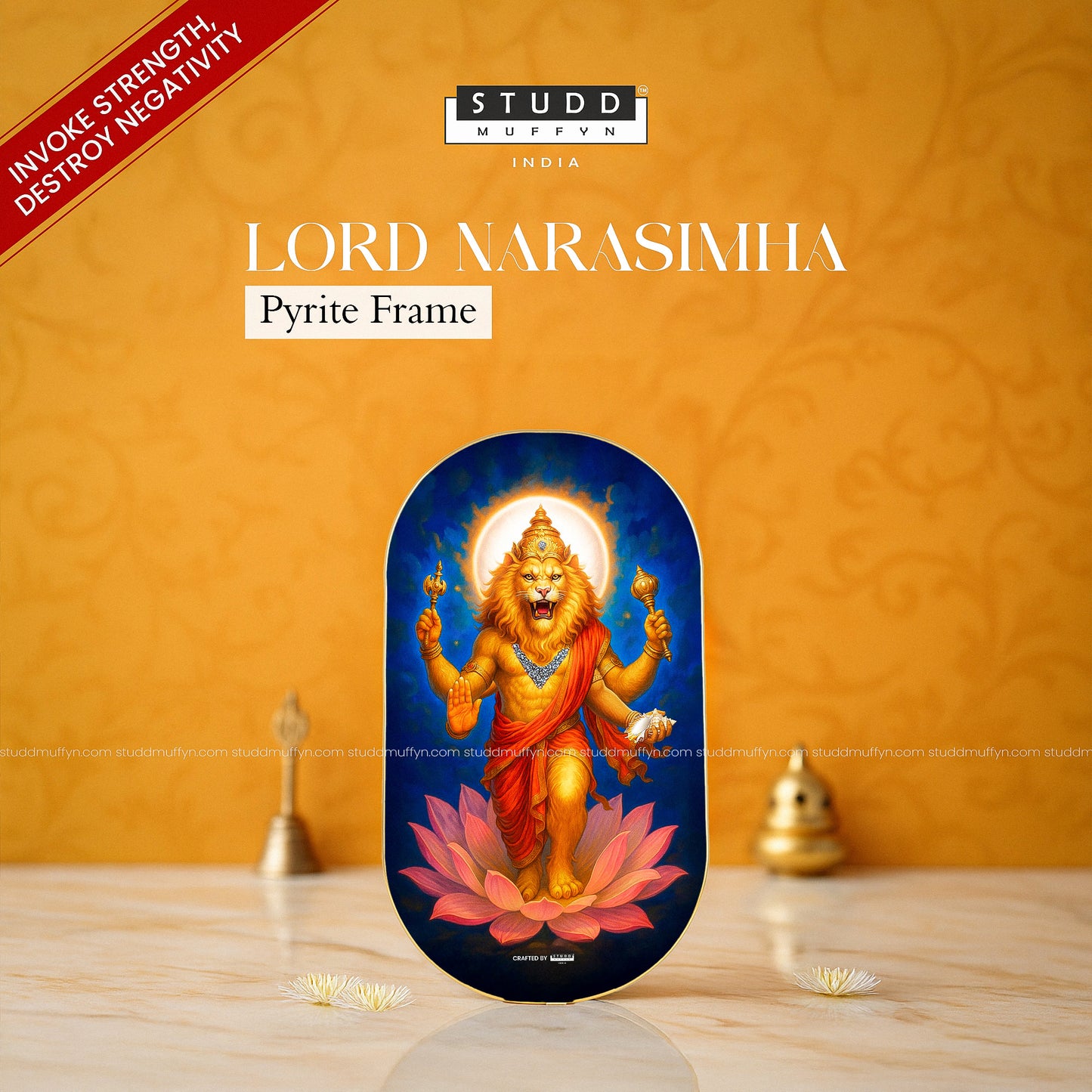 Lord Narasimha Pyrite Frame [ Capsule Shape ]
