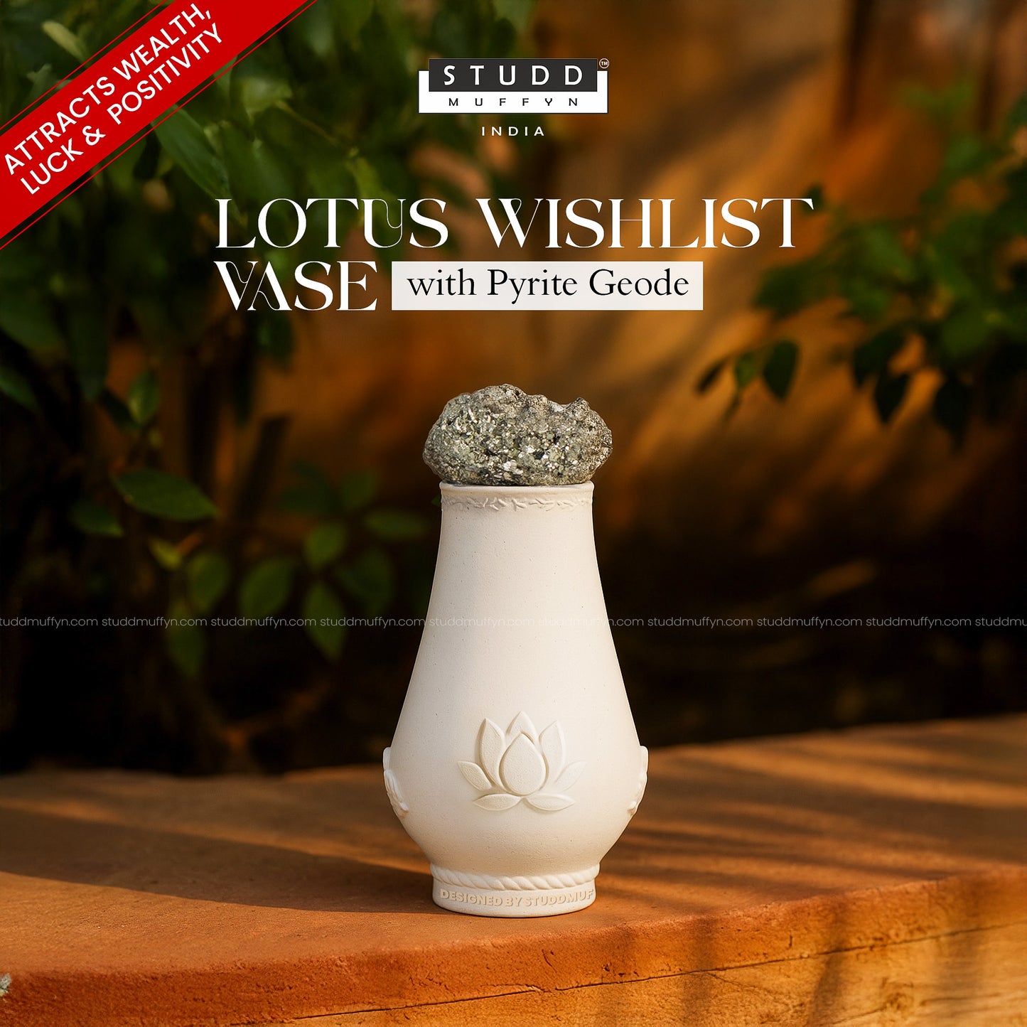 Lotus Wishlist Vase with Pyrite Geode