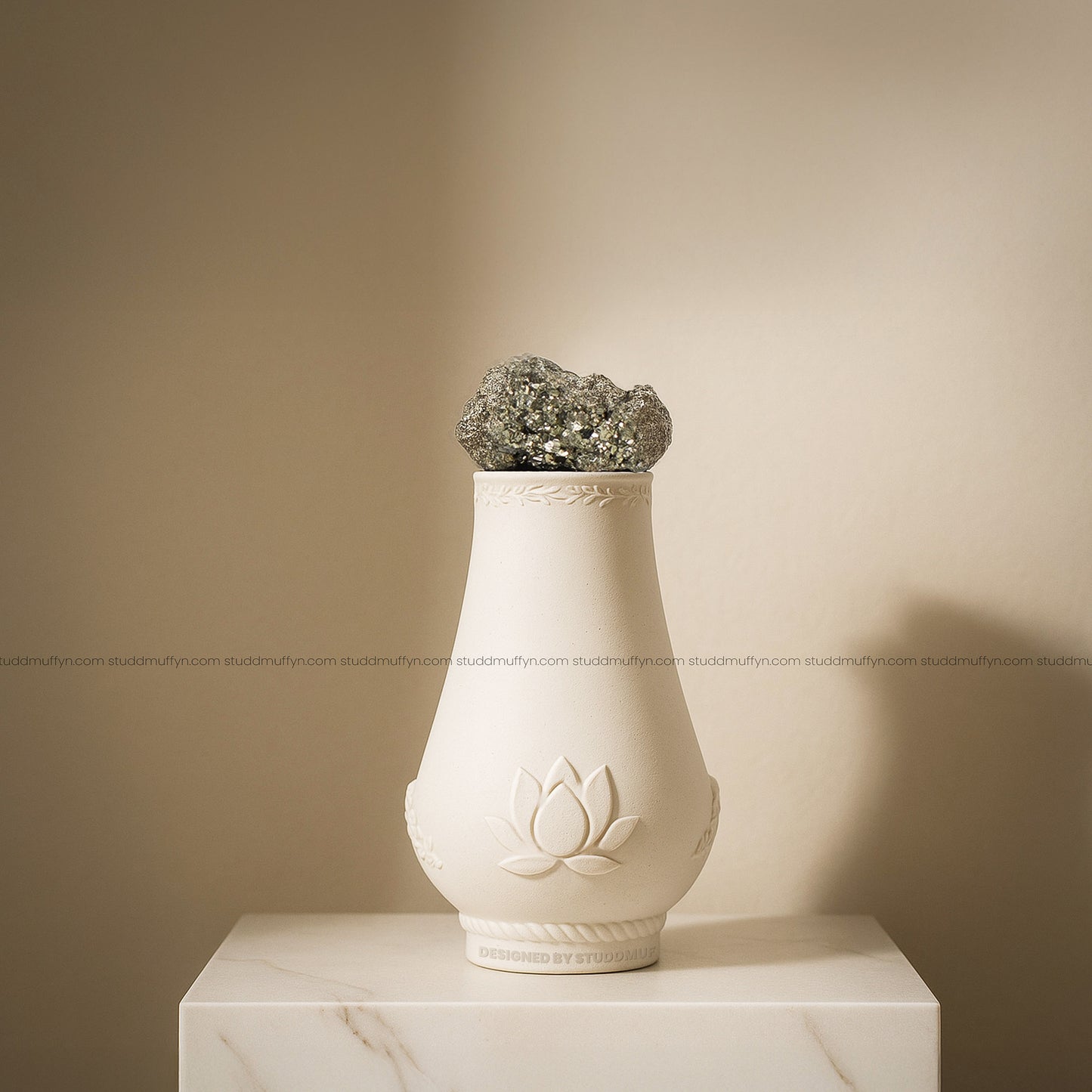 Lotus Wishlist Vase with Pyrite Geode