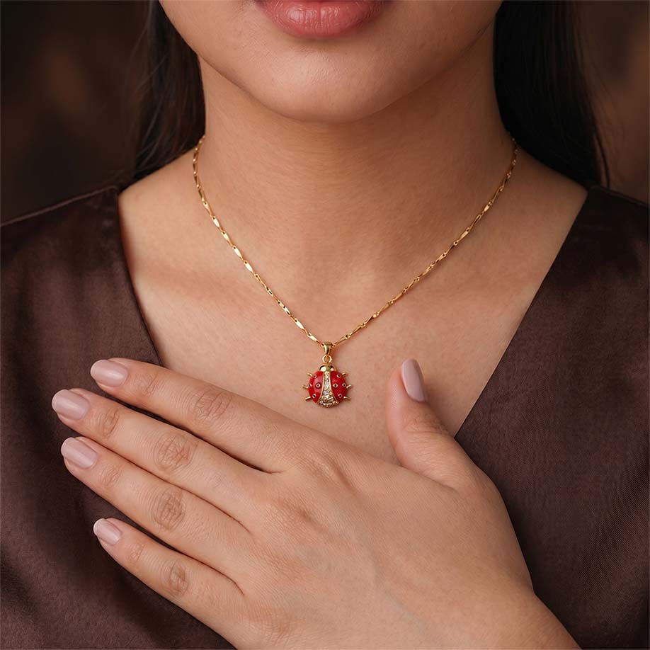 Lucky Ladybug Pendant - 24k Gold Tone Plated [ With Chain ]