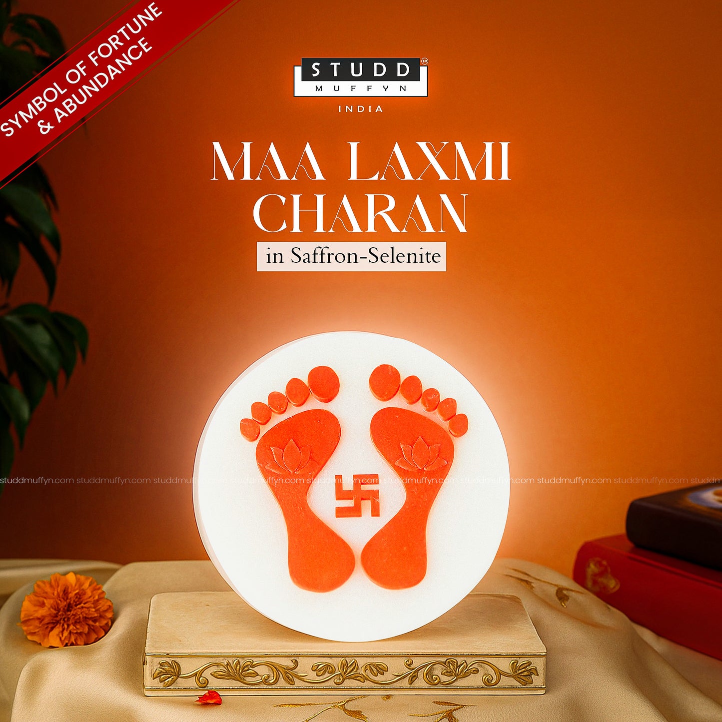 Maa Laxmi Charan in Saffron-Selenite