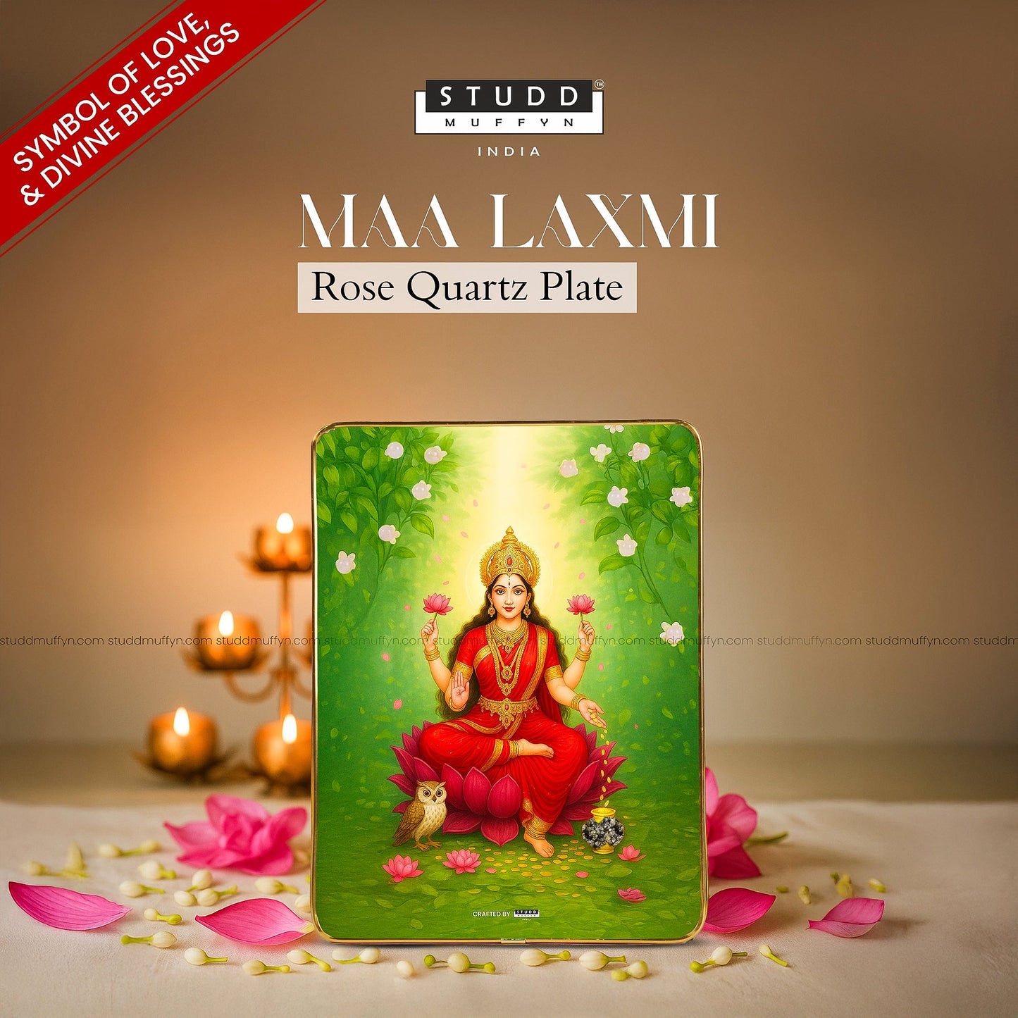 Maa Laxmi Rose Quartz Plate [Rectangle shape]