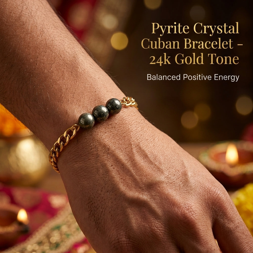 Pyrite Crystal Cuban Bracelet - 24k Gold Tone