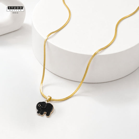 Mini Elephant Pendant - 24K Gold Plated [ With Velore Snake Chain ]