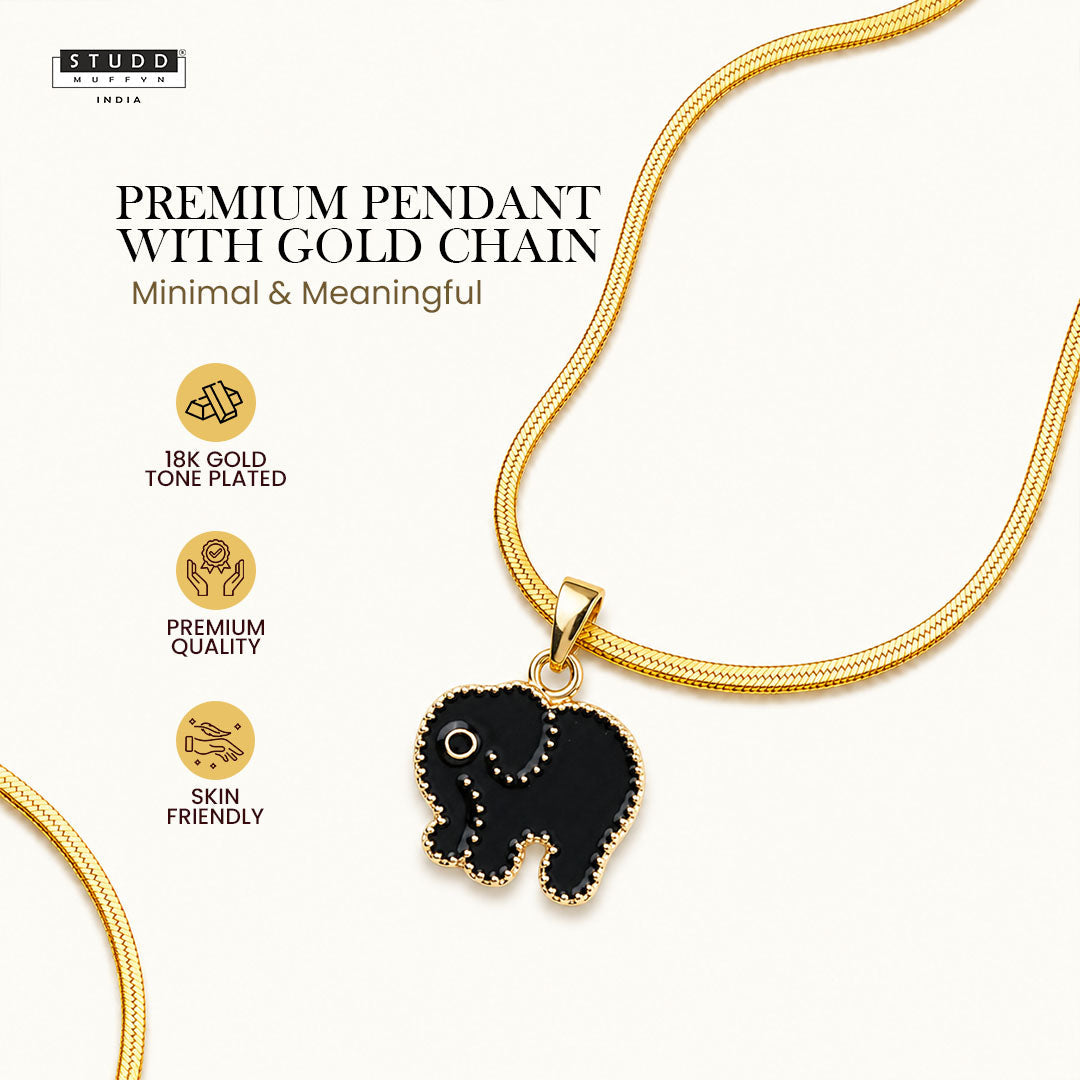 Mini Elephant Pendant - 24K Gold Plated [ With Velore Snake Chain ]