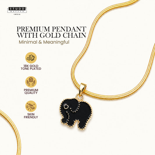 Mini Elephant Pendant - 24K Gold Plated [ With Velore Snake Chain ]