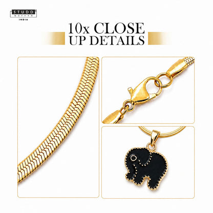 Mini Elephant Pendant - 24K Gold Plated [ With Velore Snake Chain ]