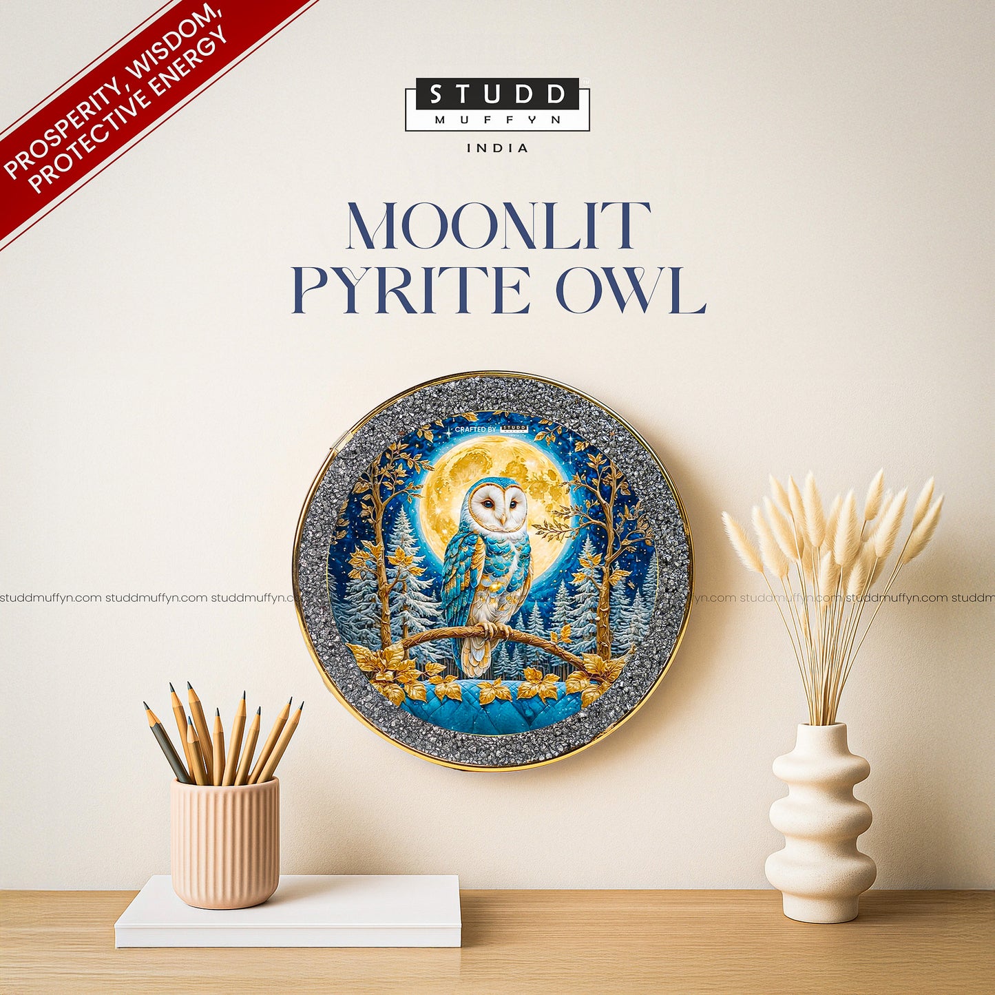 Moonlit Pyrite Owl [Round Plate]