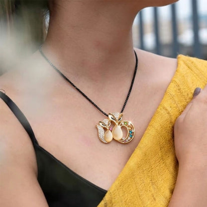 Mother's Warmth Fox Pyrite Pendant With Black Boxer Chain