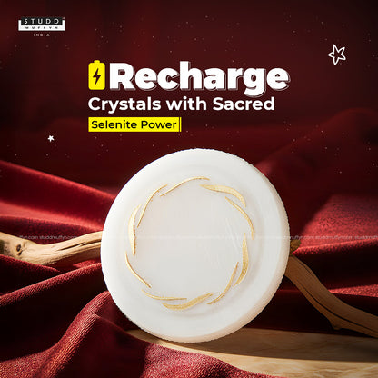 Selenite Coaster with Gold Waves