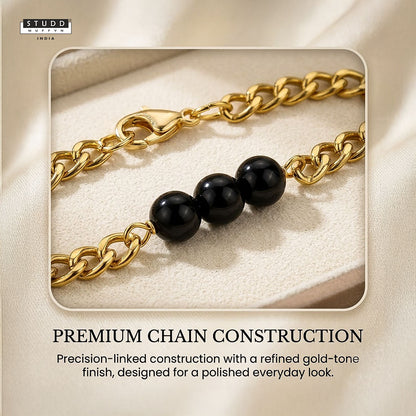 Obsidian Crystal Cuban Bracelet - 24k Gold Tone
