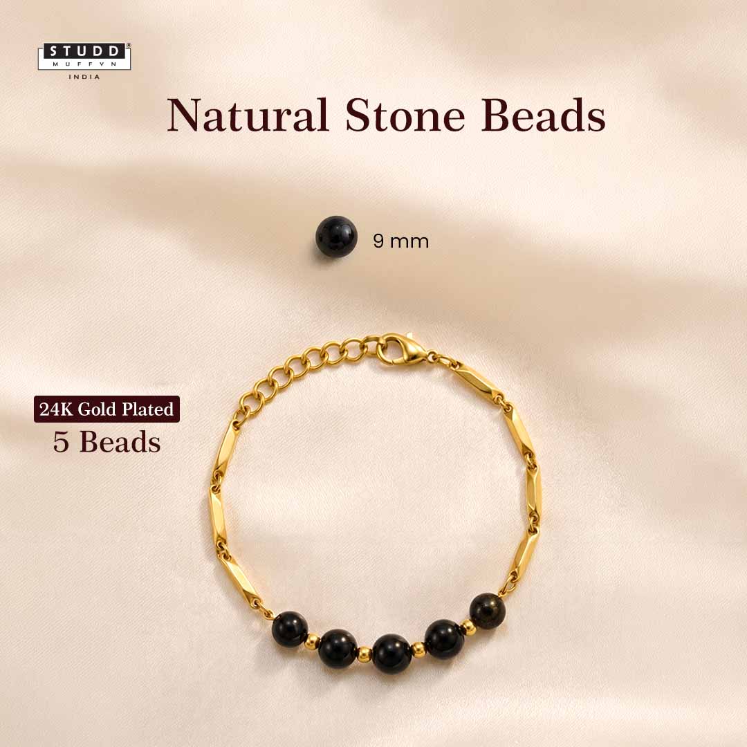 Obsidian Crystal 24K Gold-Toned Rice Chain Bracelet