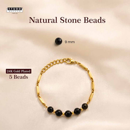 Obsidian Crystal 24K Gold-Toned Rice Chain Bracelet