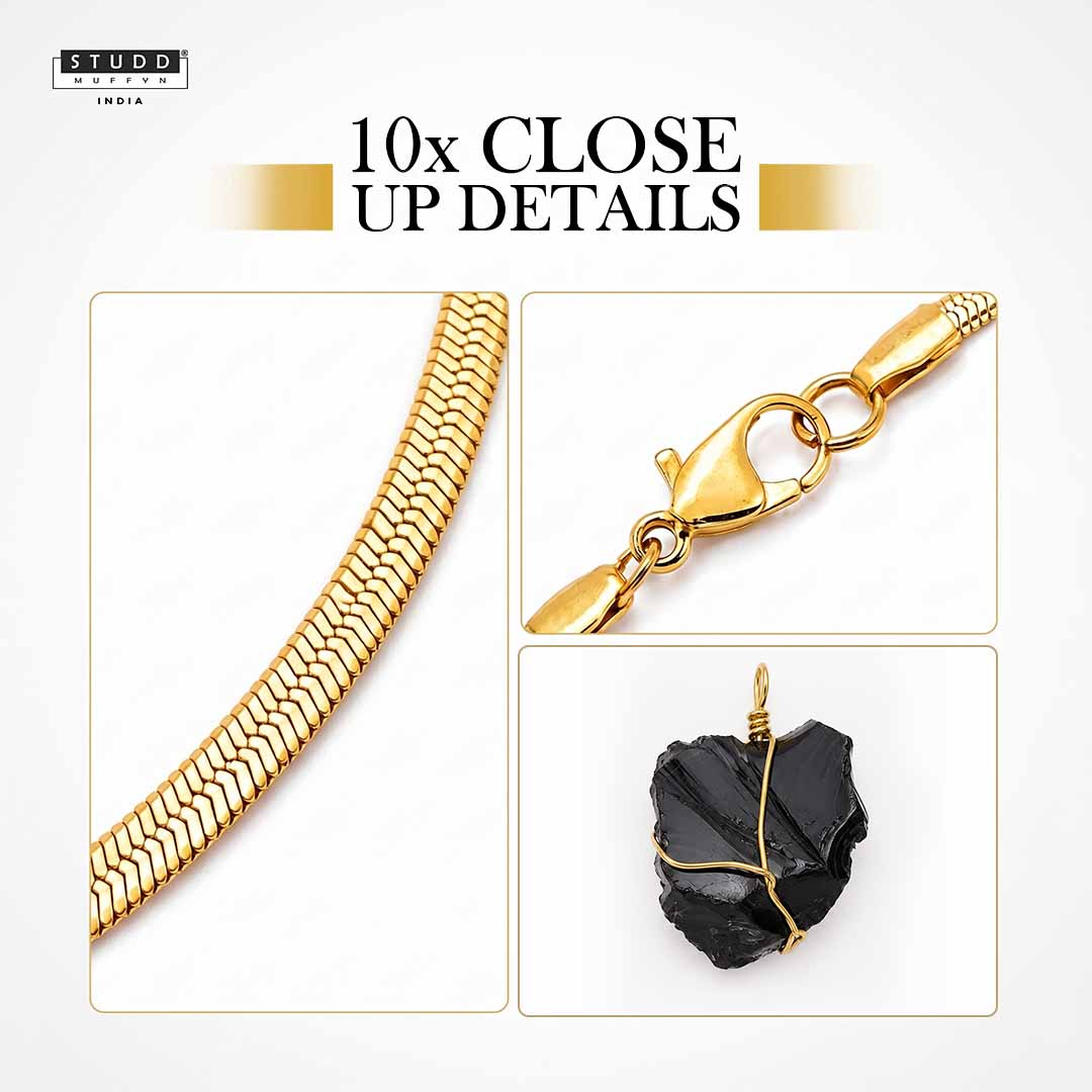 Obsidian Pendant with Veloré Snake Chain – 18K Gold-Tone