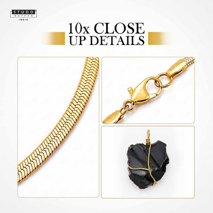 Obsidian Pendant with Veloré Snake Chain – 18K Gold-Tone
