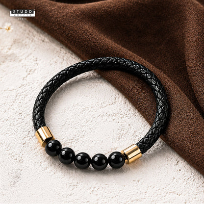 Obsidian Stretchable Leather Bracelet