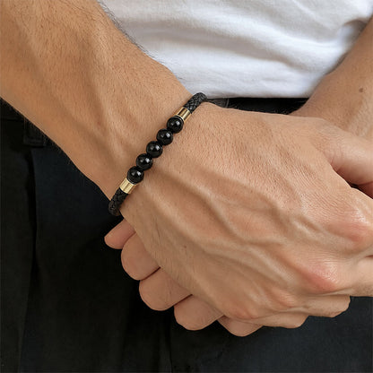 Obsidian Stretchable Leather Bracelet