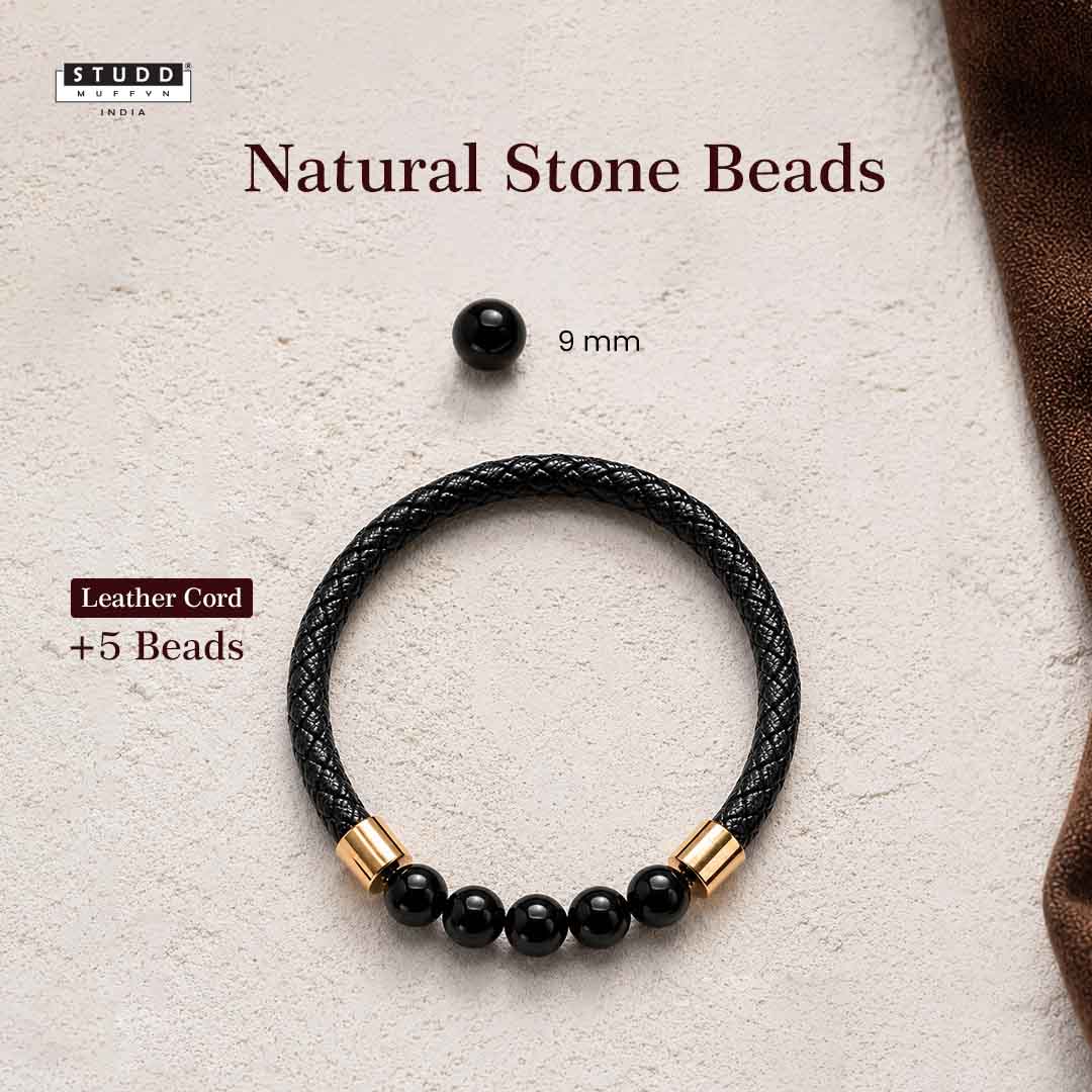Obsidian Stretchable Leather Bracelet