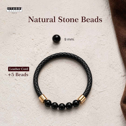 Obsidian Stretchable Leather Bracelet