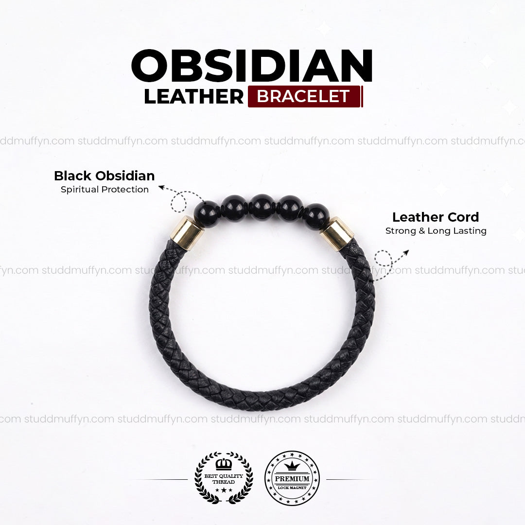 Obsidian Stretchable Leather Bracelet