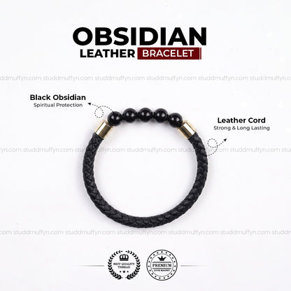 Obsidian Stretchable Leather Bracelet