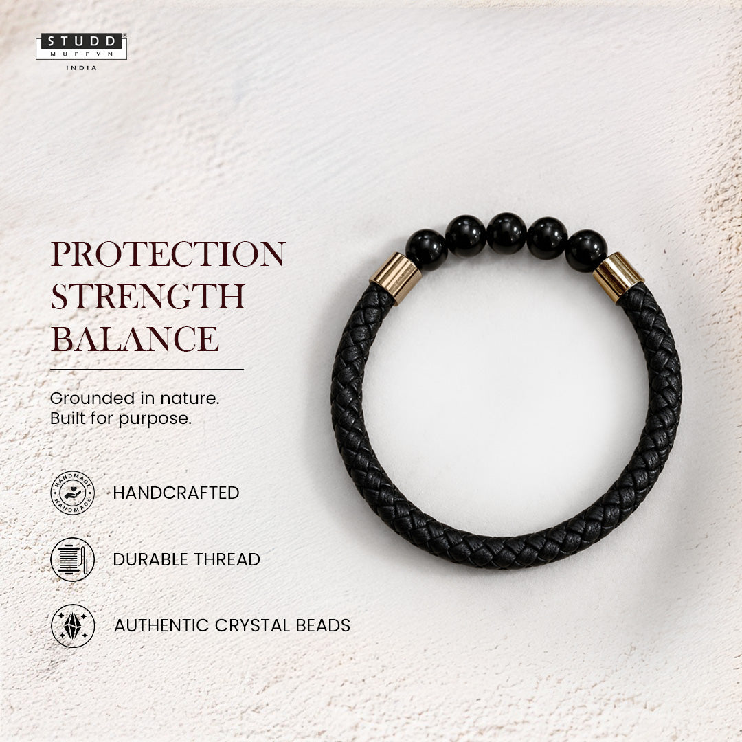 Obsidian Stretchable Leather Bracelet