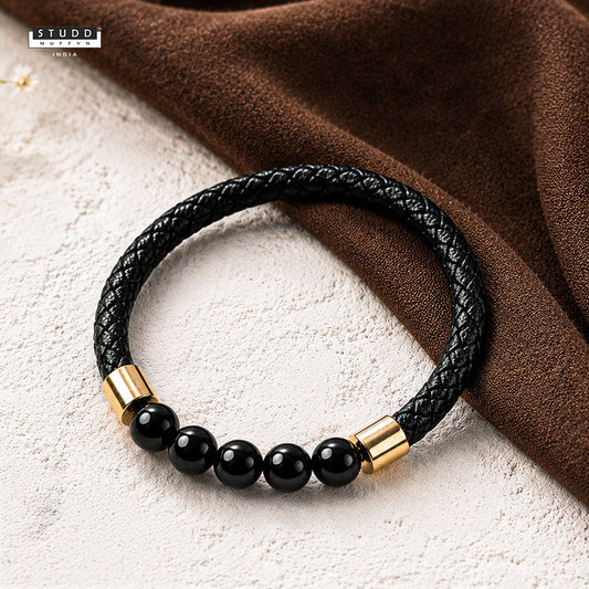 Obsidian Stretchable Leather Bracelet