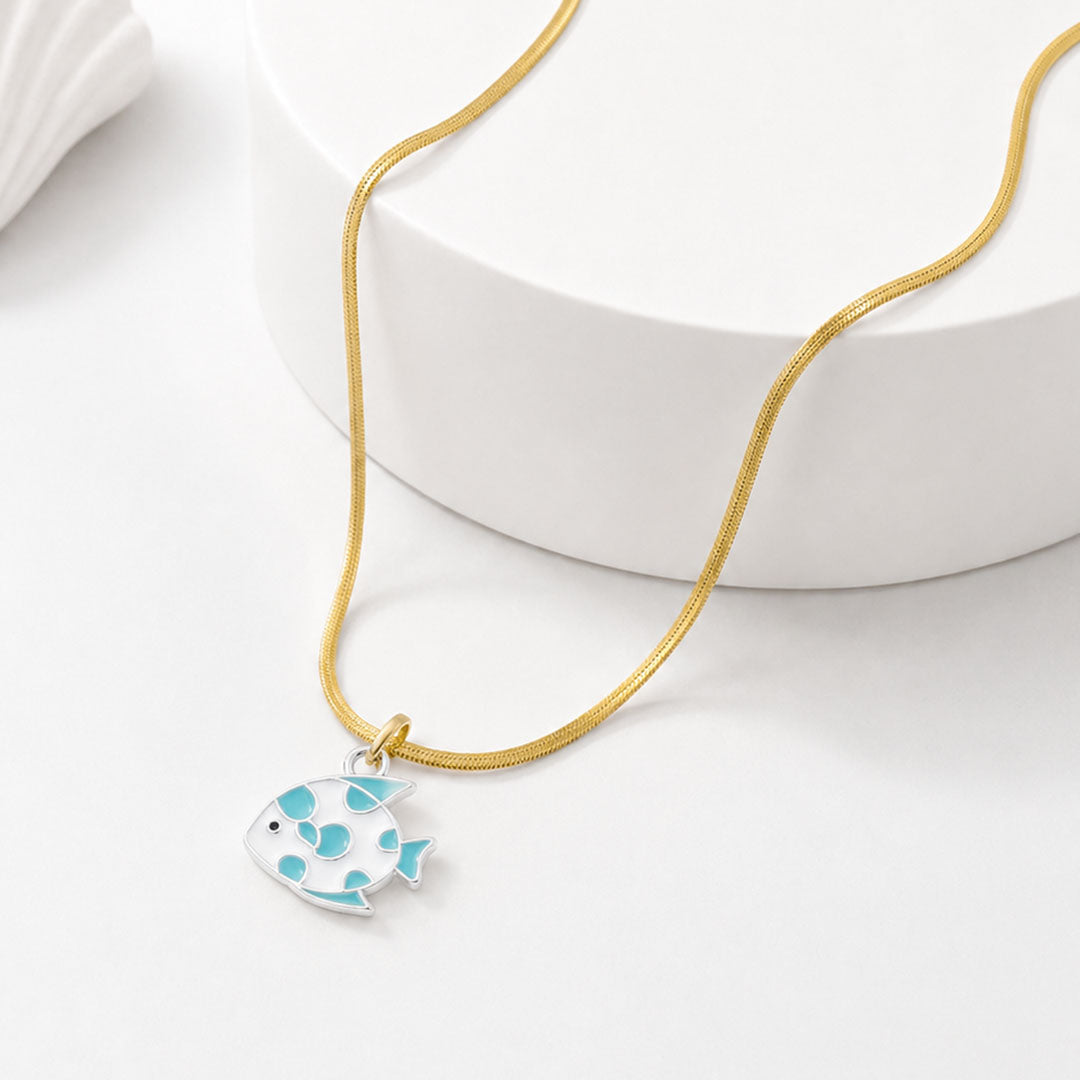 Ocean Fish Pendant - Silver Toned [ With Velore Snake Chain ]