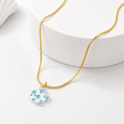 Ocean Fish Pendant - Silver Toned [ With Velore Snake Chain ]