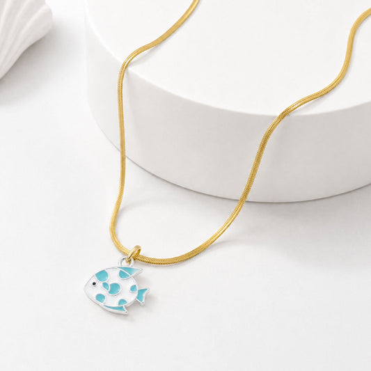 Ocean Fish Pendant - Silver Toned [ With Velore Snake Chain ]