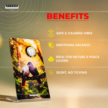 Pair of Pigeons Tourmaline Crystal Table Clock