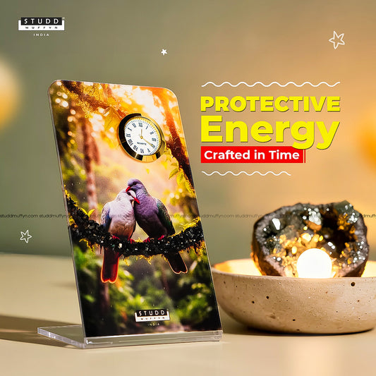 Pair of Pigeons Tourmaline Crystal Table Clock