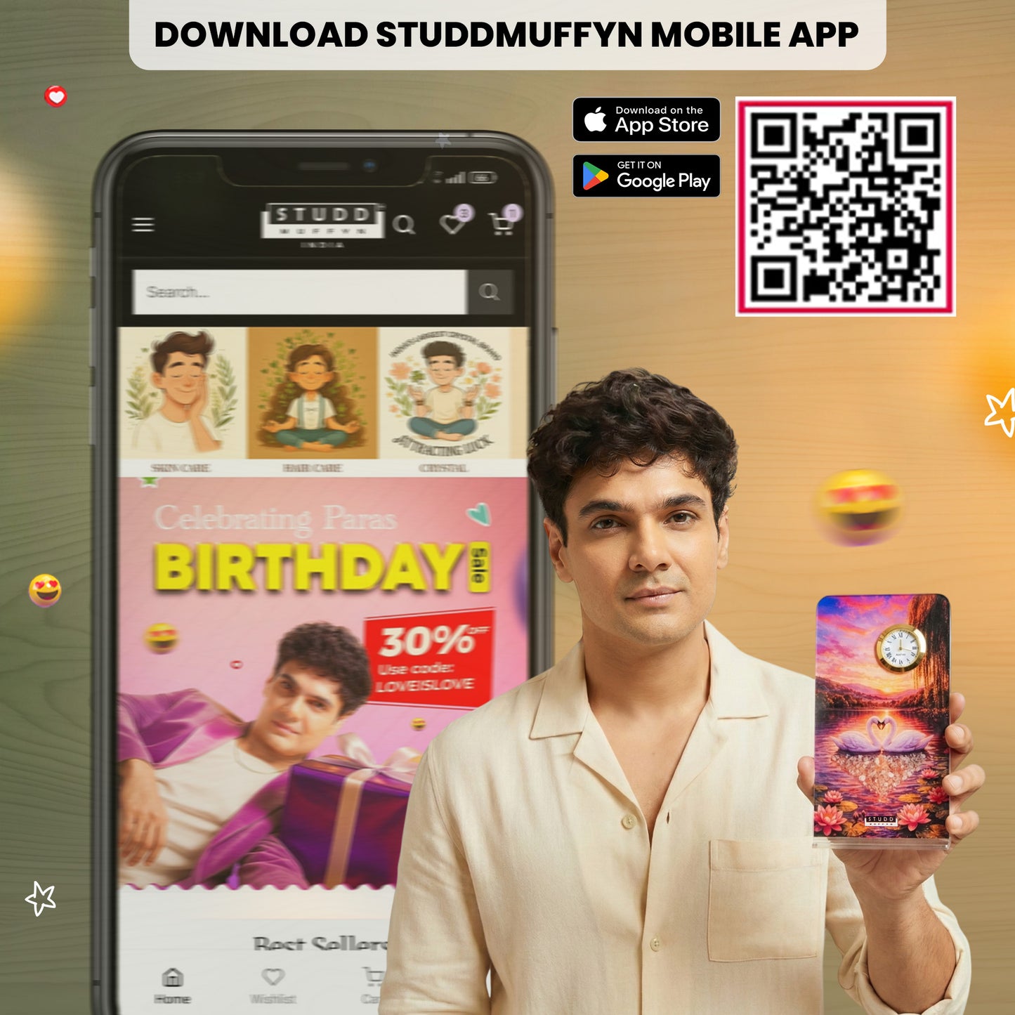 Pair of Pigeons Tourmaline Crystal Table Clock