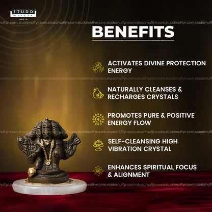 Pyrite Panchmukhi Hanuman Ji on Selenite Coaster