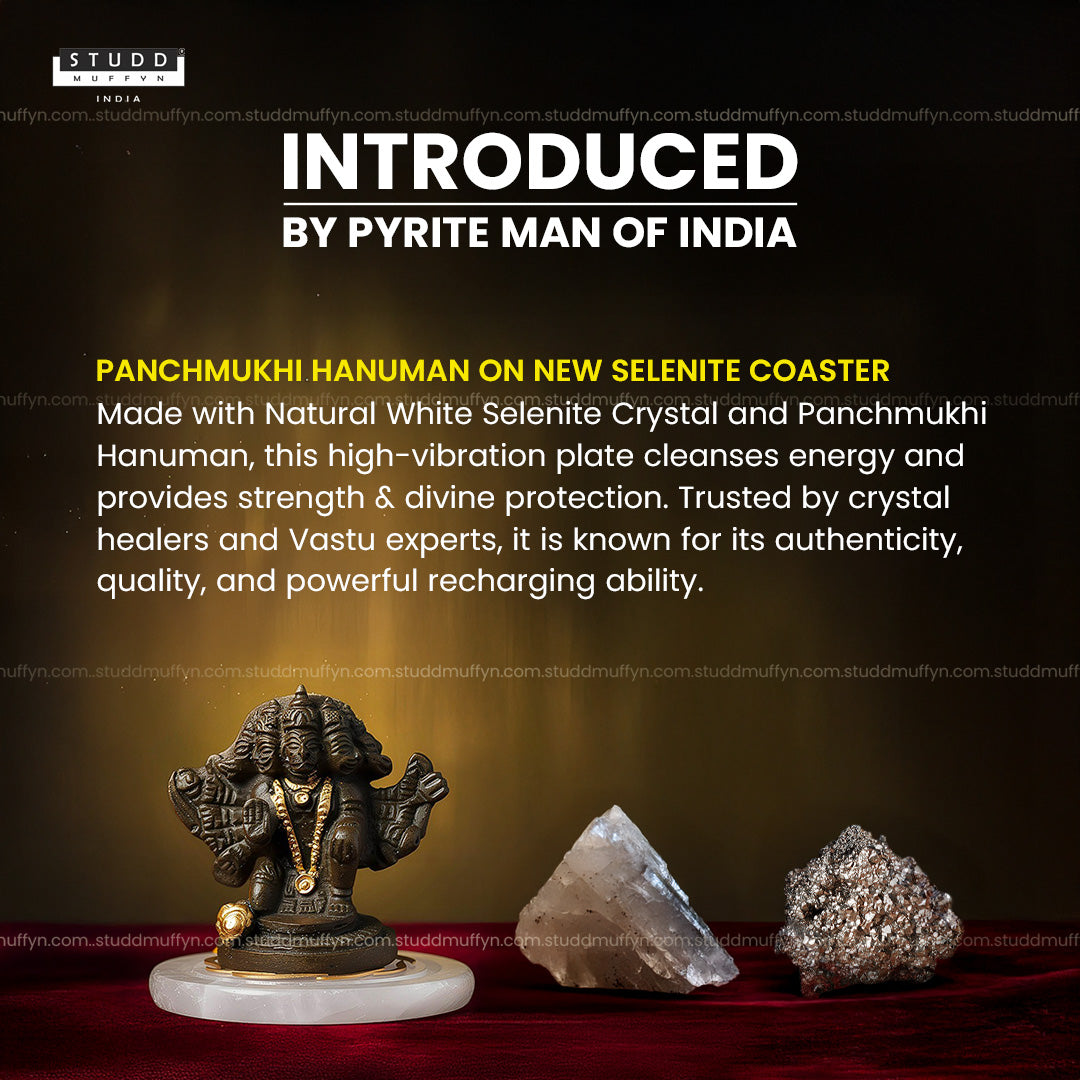 Pyrite Panchmukhi Hanuman Ji on Selenite Coaster