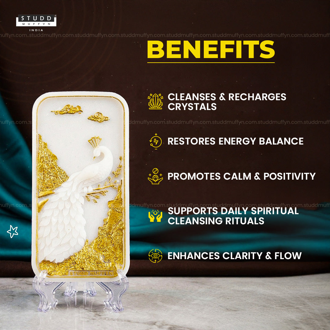 Peacock Aura Shuddhi Selenite Plate