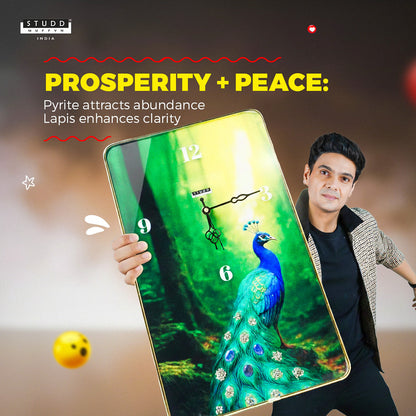 Peacock Pyrite–Lapis Crystal Clock