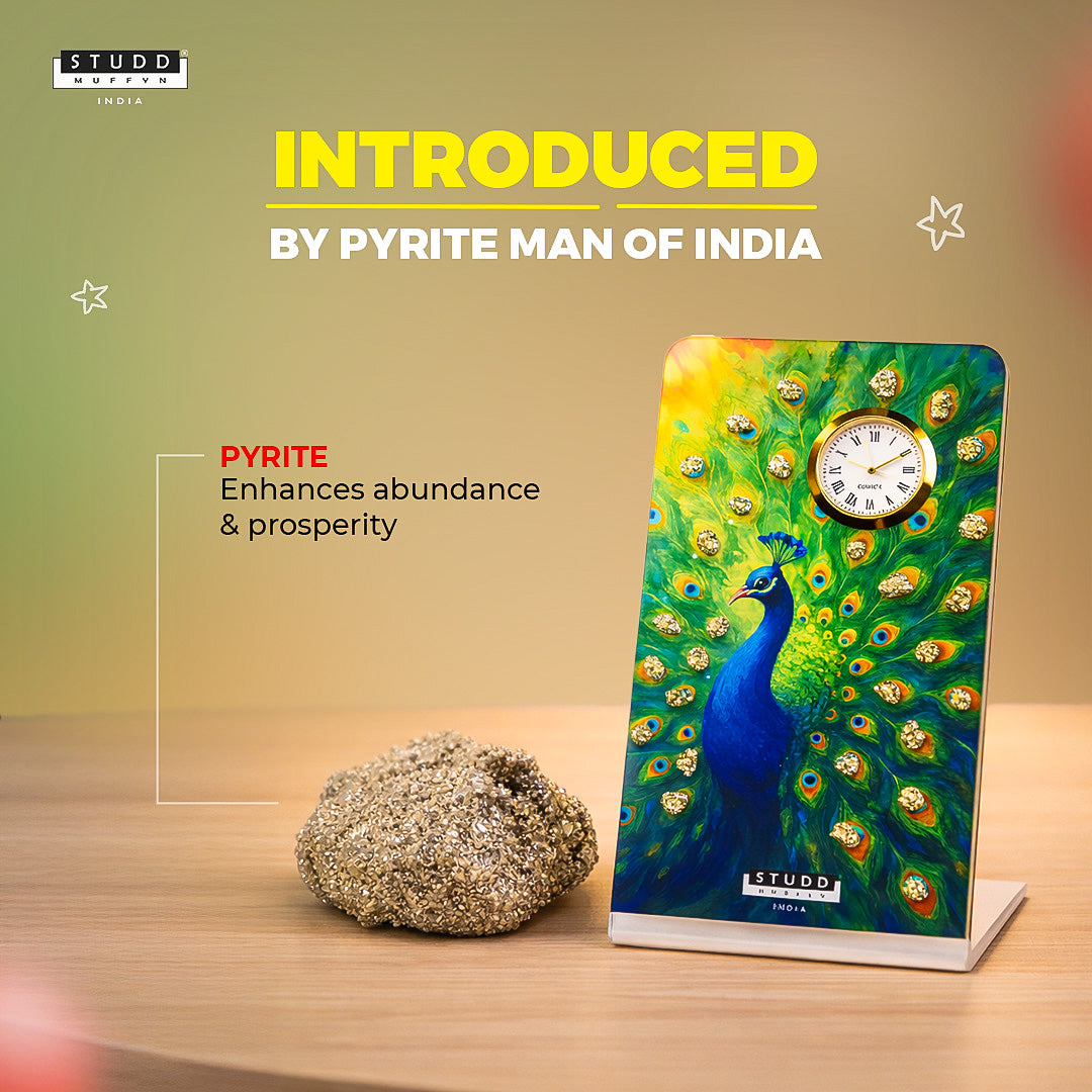 Peacock Pyrite Crystal Table Clock