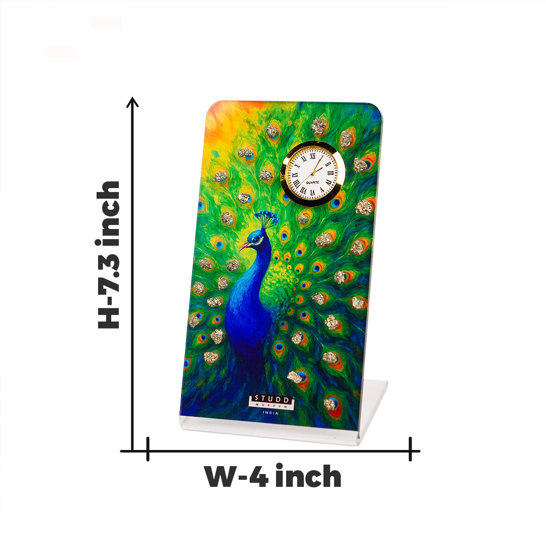 Peacock Pyrite Crystal Table Clock