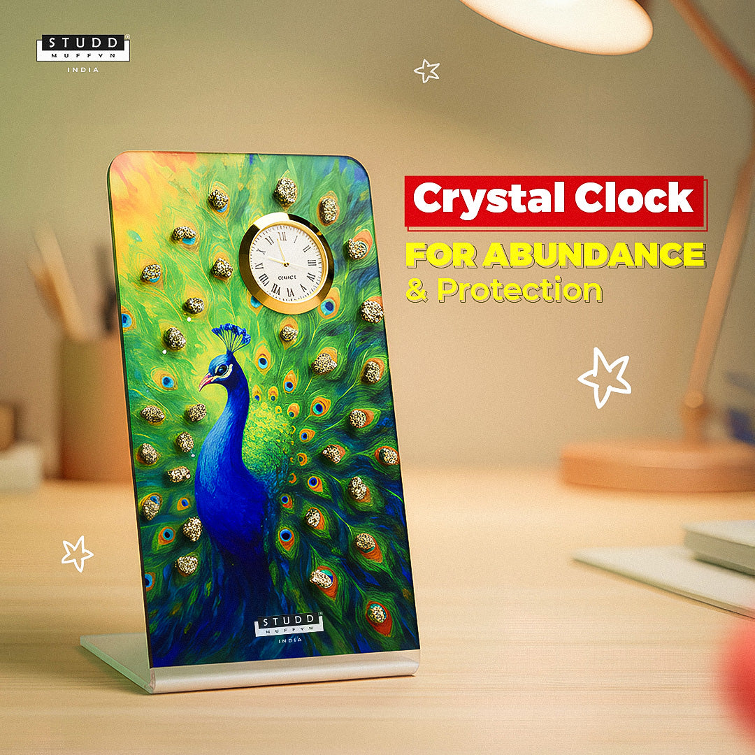 Peacock Pyrite Crystal Table Clock