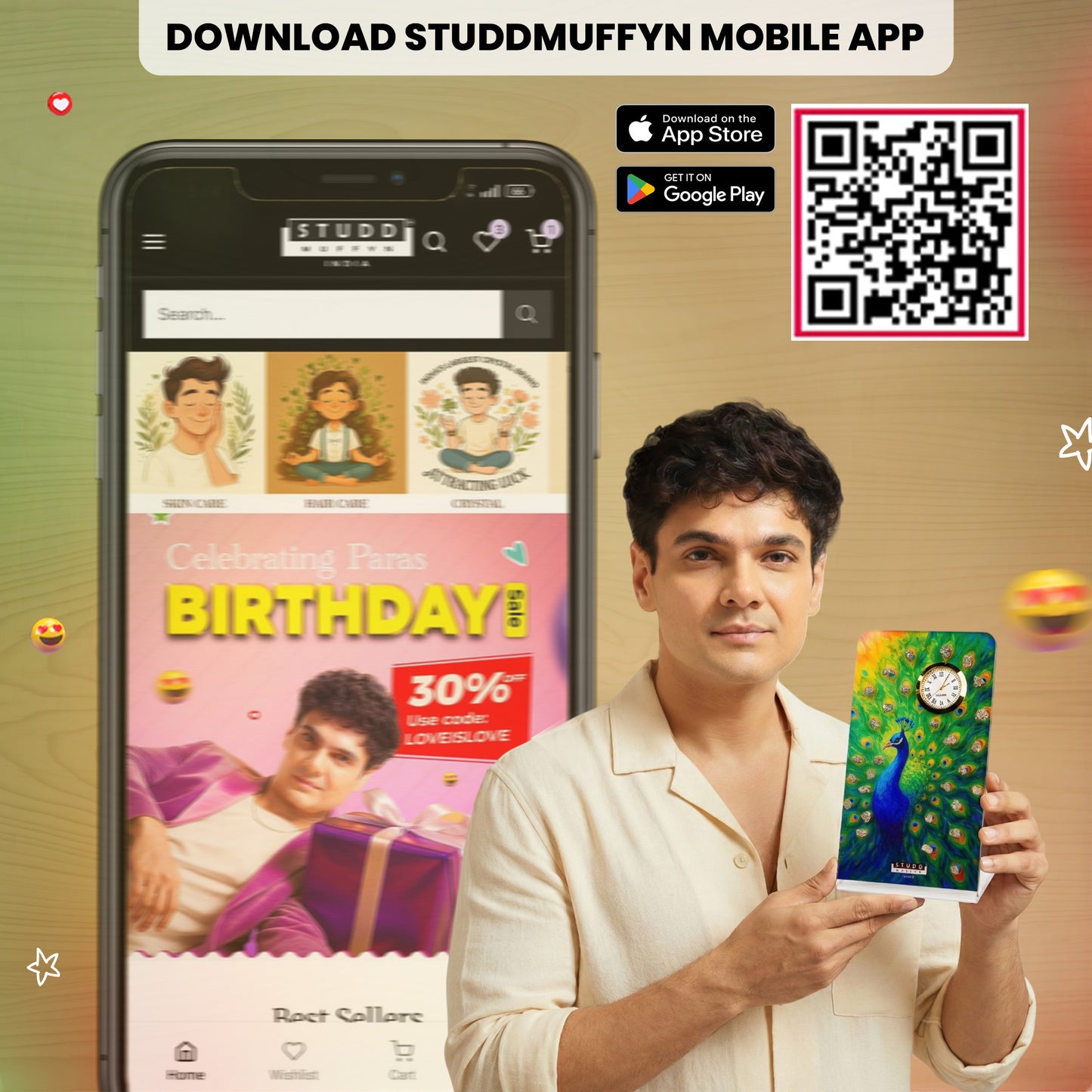 Peacock Pyrite Crystal Table Clock